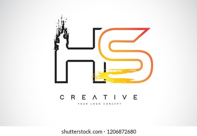 HS Creative Modern Logo Design Vetor with Orange and Black Colors. Monogram Stroke Letter Design.