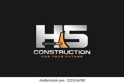 HS Dozer logo vector for construction company. Heavy equipment template vector illustration for your brand.