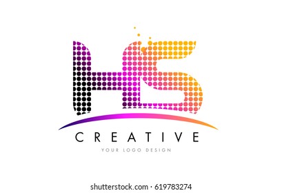 HS H S Dots Letter Logo Design with Magenta Bubble Circles and Swoosh