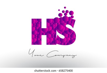 HS H S Dots Letter Logo with Purple Pink Magenta Bubbles Texture Vector.