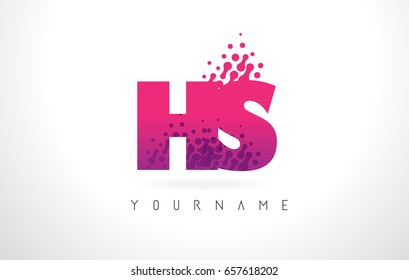 HS H S Letter Logo with Pink Letters and Purple Color Particles Dots Design.