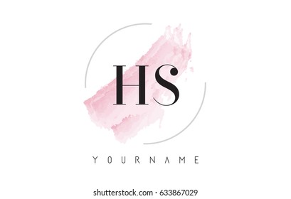 HS H S Watercolor Letter Logo Design with Circular Shape and Pastel Pink Brush.
