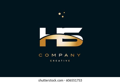 hs h s  white yellow gold golden metal metallic luxury alphabet company letter logo design vector icon template