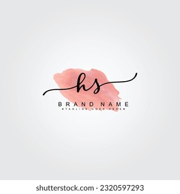 HS Handwritten Signature logo with Watercolor Background- Vector Logo Template for Beauty, Fashion and Photography