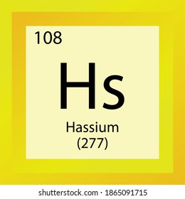 Hs Hassium Chemical Element Periodic Table. Single element vector illustration, transition metals element icon with molar mass and atomic number for laboratory, science or chemistry education.