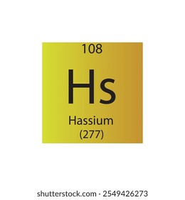 Hs Hassium Transition metal Chemical Element Periodic Table. Simple flat square vector illustration, simple clean style Icon with molar mass and atomic number for Lab, science or chemistry class.