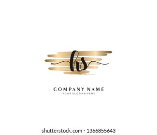 HS initial handwriting logo with brush gold color template vector