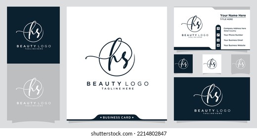 HS Initial handwriting logo vector with business card design