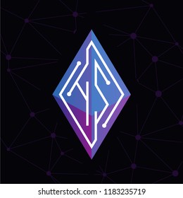 HS Initial letter block chain logo icon vector template. Looping mono line circuit letter on rhombus cube logo