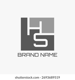 Design do logotipo da letra inicial HS com quadrado