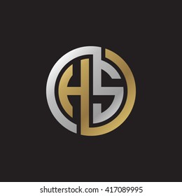 HS initial letters looping linked circle elegant logo golden silver black background