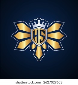 HS initial letters monogram logo for gaming with shield and eagle wing