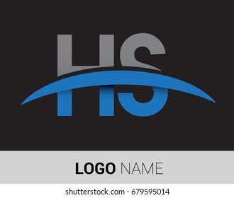 HS initial logo company name colored grey and blue swoosh design.