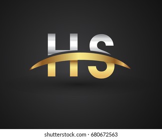 HS initial logo company name colored gold and silver swoosh design. vector logo for business and company identity.
