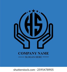 HS initials held within hands, symbolizing trust and protection. The circle represents unity, while stars highlight excellence and ambition.