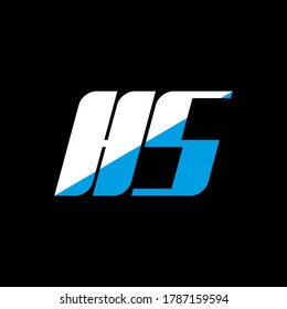 HS letter logo design on black background. HS creative initials letter logo concept. hs icon design. HS white and blue letter icon design on black background. H S