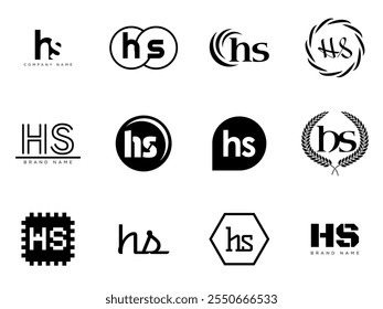 HS logo company template. Letter h and s logotype. Set different classic serif lettering and modern bold text with design elements. Initial font typography. Collection trendy business identity.