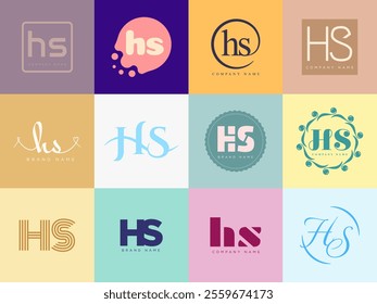 HS logo company template. Letter h and s logotype. Set different classic serif lettering and modern bold text with design elements. Initial font typography. Collection trendy business identity.