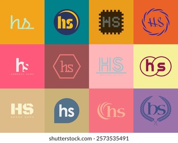 HS logo company template. Letter h and s logotype. Set different classic serif lettering and modern bold text with design elements. Initial font typography. Collection trendy business identity.