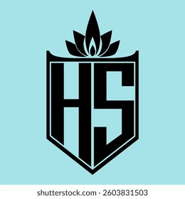 HS Logo featuring a minimalist design with a crown-like flower symbol on top, bold black elements, and a soft blue background, perfect for branding and modern visual identity.