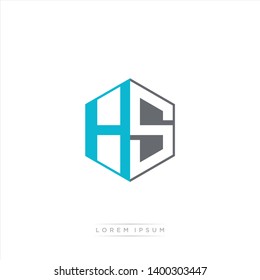 HS Logo Initial Monogram Negative Space Design Template With Light blue and Grey color