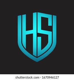 HS Logo monogram with emblem shield design isolated with blue colors on black background