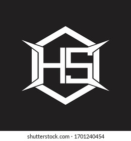 HS Logo monogram with hexagon and four taper shape design template