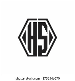 Monogramm des HS-Logos mit sechseckiger, abgerundeter Design-Vorlage auf weißem Hintergrund
