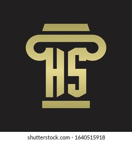 HS Logo monogram with pillar style design template with gold colors