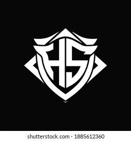 HS Logo monogram with shield and horn shape design template ON black background