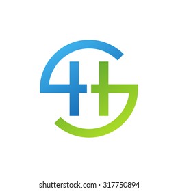 HS SH initial company circle S logo blue green