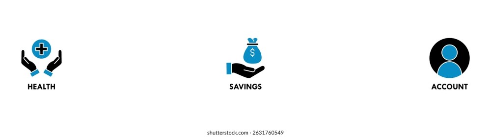 Ilustração vetorial de ícone da Web de banner da HSA para a conta de economia de saúde com ícone de saúde, crescimento, id card e contabilidade