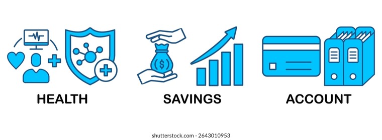 HSA icon set vector illustration concept for health saving account with icon of healthcare, growth, id card, and accounting