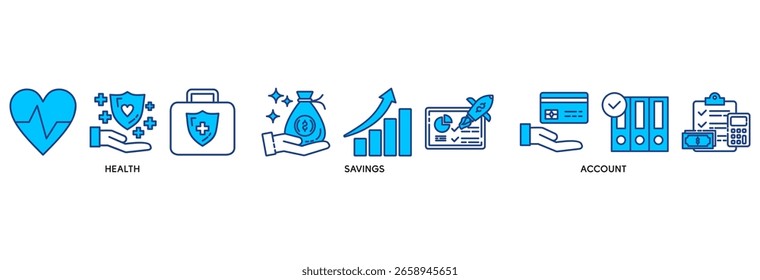Ícone HSA definir conceito de ilustração vetorial relacionar para a conta de economia de saúde com ícone de saúde, crescimento, cartão de identificação e contabilidade