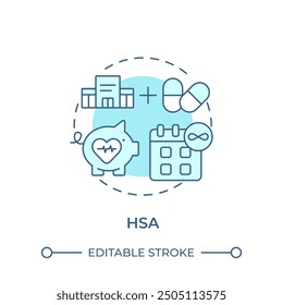 HSA soft blue concept icon. Health savings account. Medical service expenses. Hospital care. Prescription pills. Round shape line illustration. Abstract idea. Graphic design. Easy to use in brochure