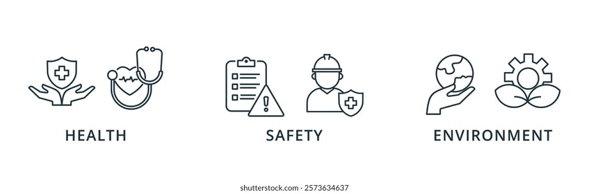HSE banner icon health, safety and environment vector illustration concept
