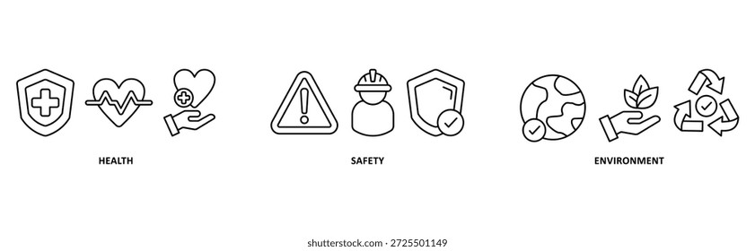 Ilustração do ícone da Web do banner HSE com o ícone de Saúde,Segurança,Ambiente