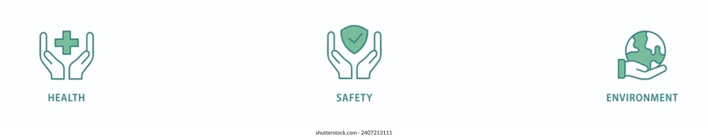 HSE-Banner-Web-Icon Vektorgrafik-Konzept Gesundheitsschutz Umwelt in der betrieblichen Sicherheit und Gesundheit