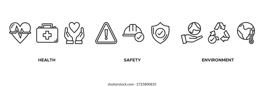Ilustración vectorial de ícono de Web de Anuncio de HSE para la seguridad sanitaria Medio ambiente en la seguridad y salud ocupacional corporativa