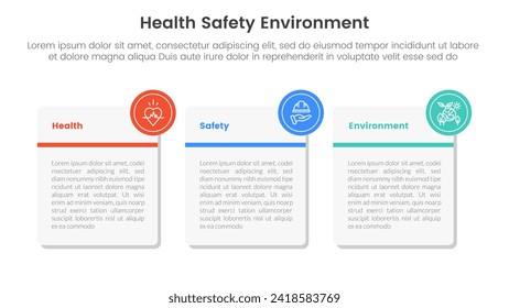 hse framework infographic 3 point stage template with big round square box for slide presentation