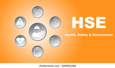 HSE, health and safety abbreviation, vector concept banner illustration with icons and keywords. Vector illustration