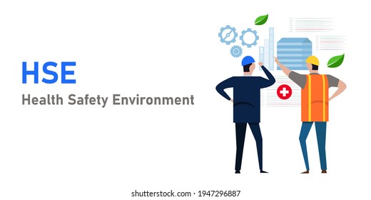 HSE health safety environment concept of workplace protection compliance businessman wearing helmet