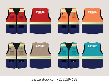 HSE  or Health, Safety, and Environment. an industrial worker and personal protective equipment. vest, flat cartoon illustration. vector concept design