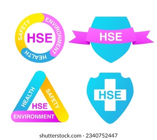 HSE - Health Safety Environment.Standard safety industrial work.Online advertising.Work safety icon.Isolated on white background.Vector flat illustration.Isolated on white background.