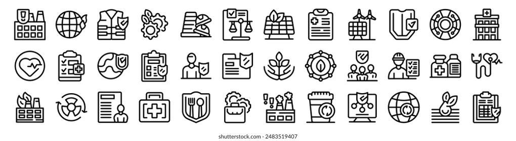 HSE icons set. Engineers, doctors and businessmen working together for a sustainable future and global development