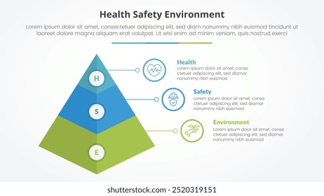 HSE infographic concept for slide presentation with 3d pyramid shape with 3 point list with flat style vector