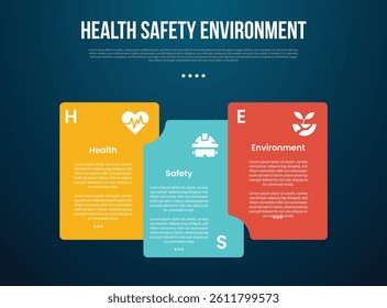 HSE infographic template with big container box stacking with dark background style with 3 point for slide presentation vector