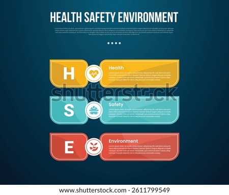 HSE infographic template with big sharp rectangle container vertical stack with dark background style with 3 point for slide presentation vector
