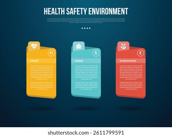 HSE infographic template with creative folder box container with dark background style with 3 point for slide presentation vector