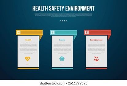 HSE infographic template with creative table with separated header with dark background style with 3 point for slide presentation vector